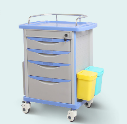 High quality multifunctiondouble side medicine trolley with drawers,boxes,garbage bin